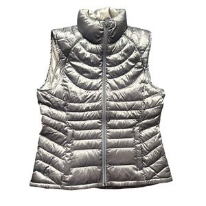 Bernardo Womens Metallic Silver Goose Down Quilted Puffer Vest Size S Gorpcore